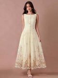 Apricot Summer Floral Print Embroided