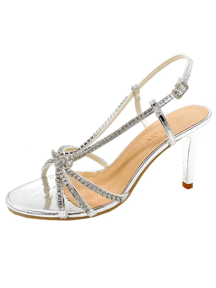 Sexy Silver One Strap High Heels Sparkling Evening Shoes