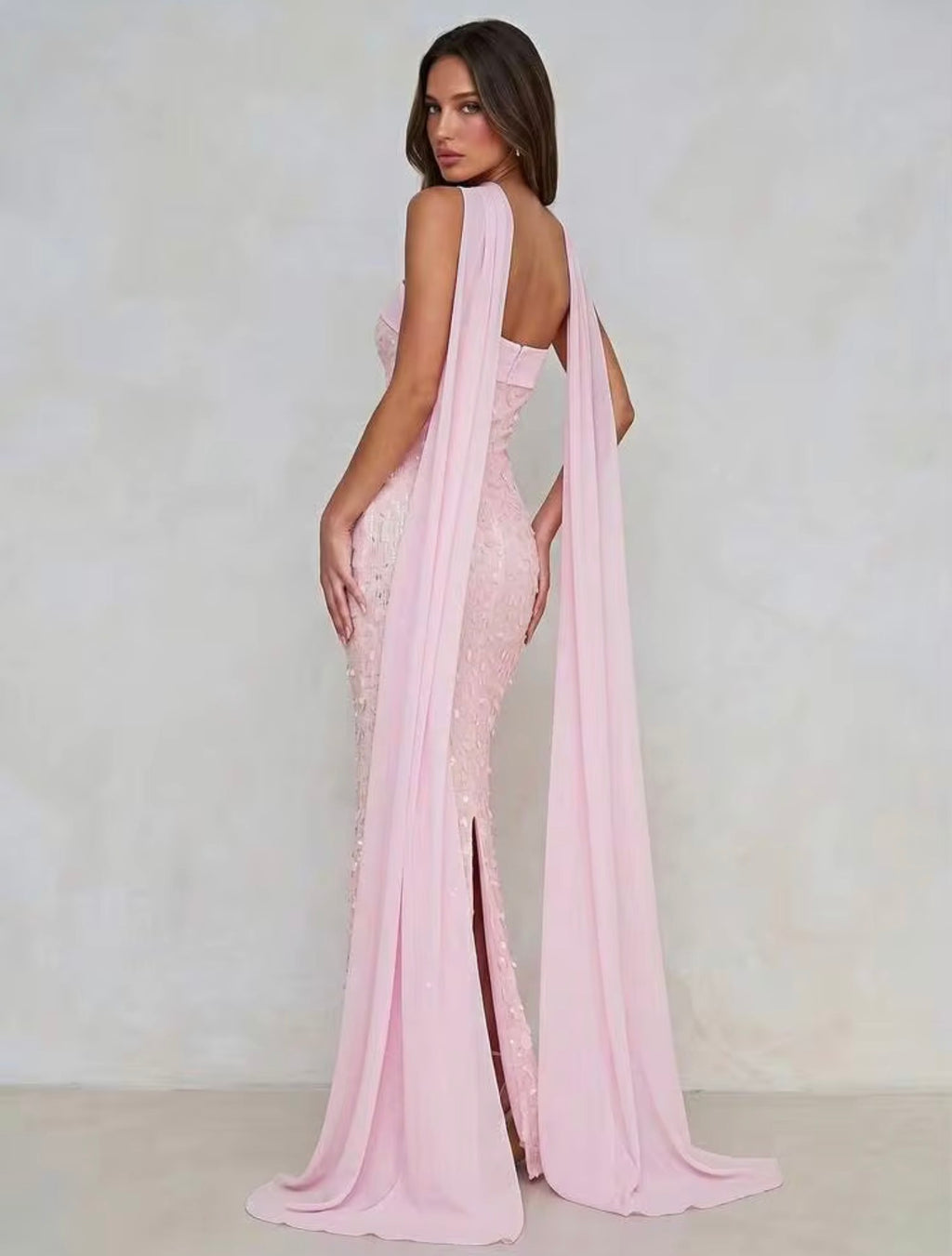 Pink Beaded Strapless Dress