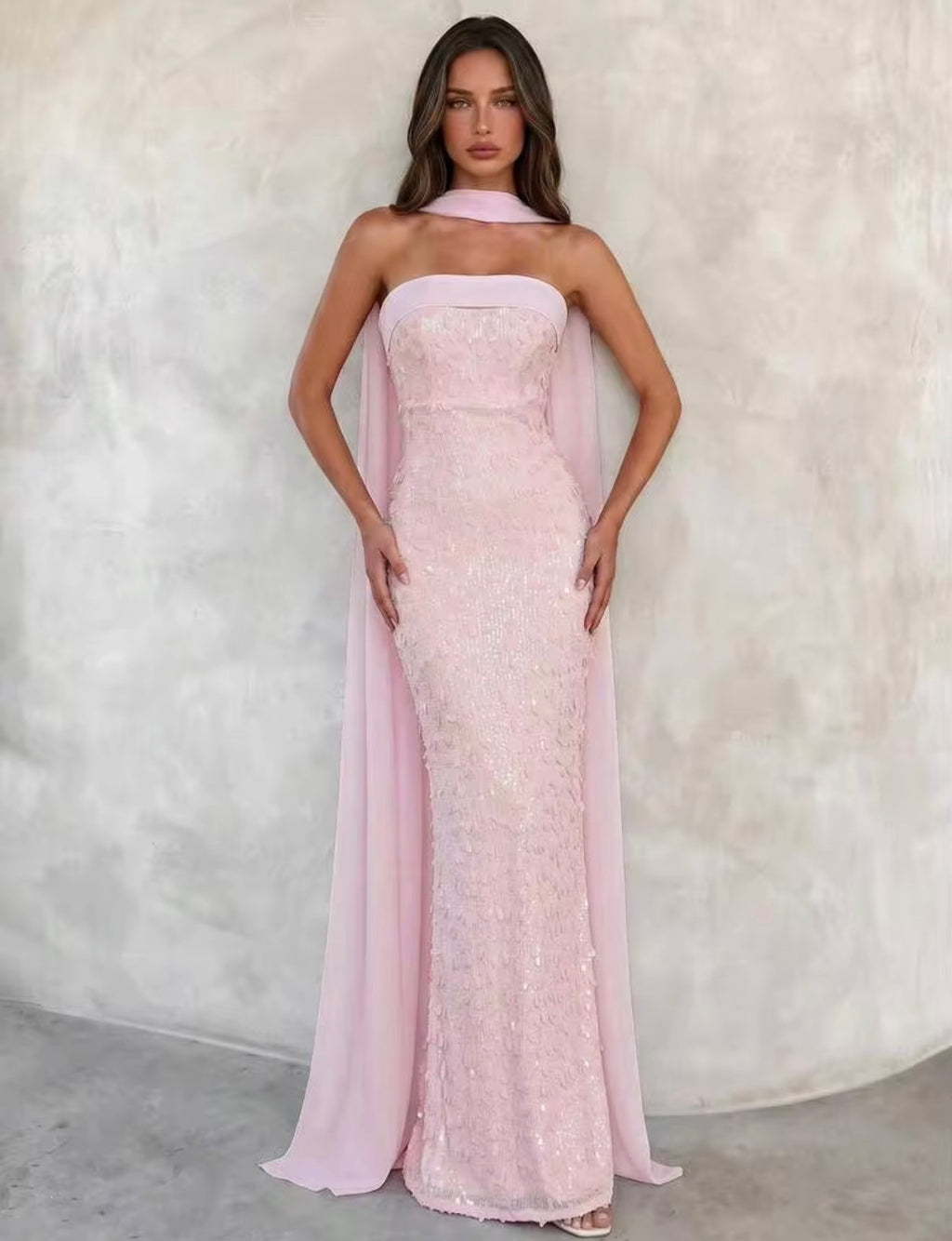 Pink Beaded Strapless Dress