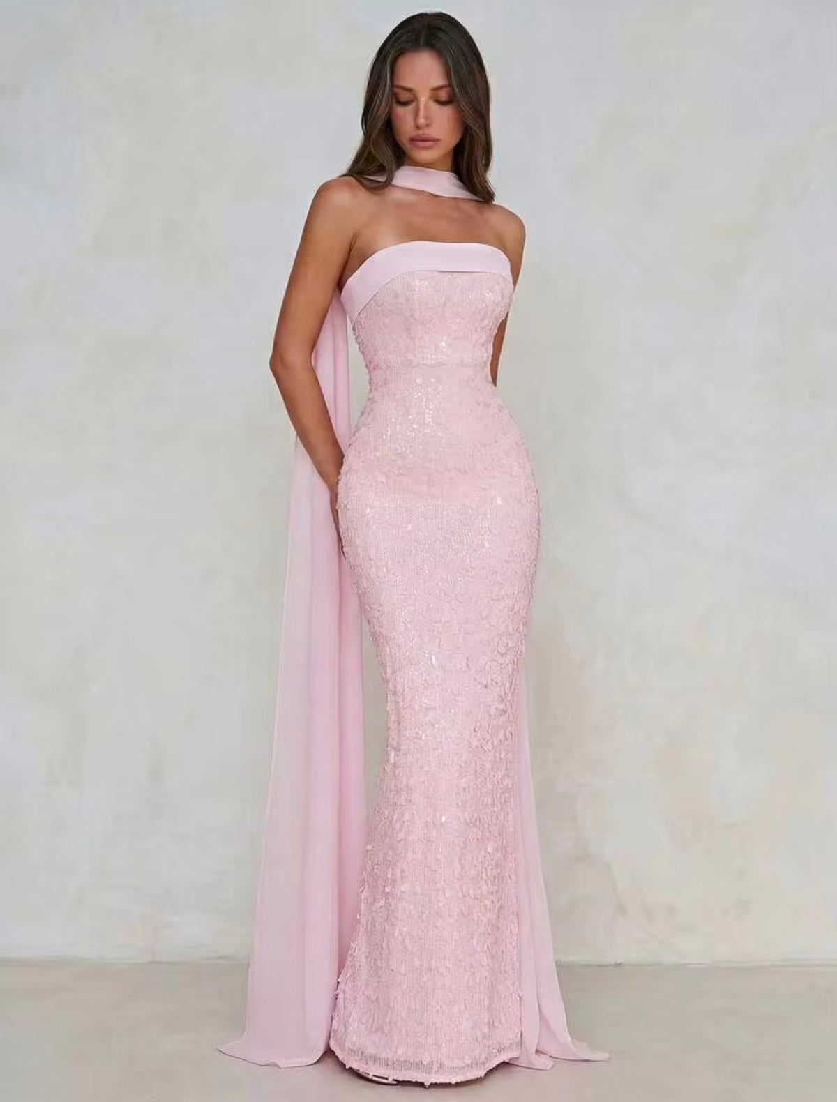 Pink Beaded Strapless Dress