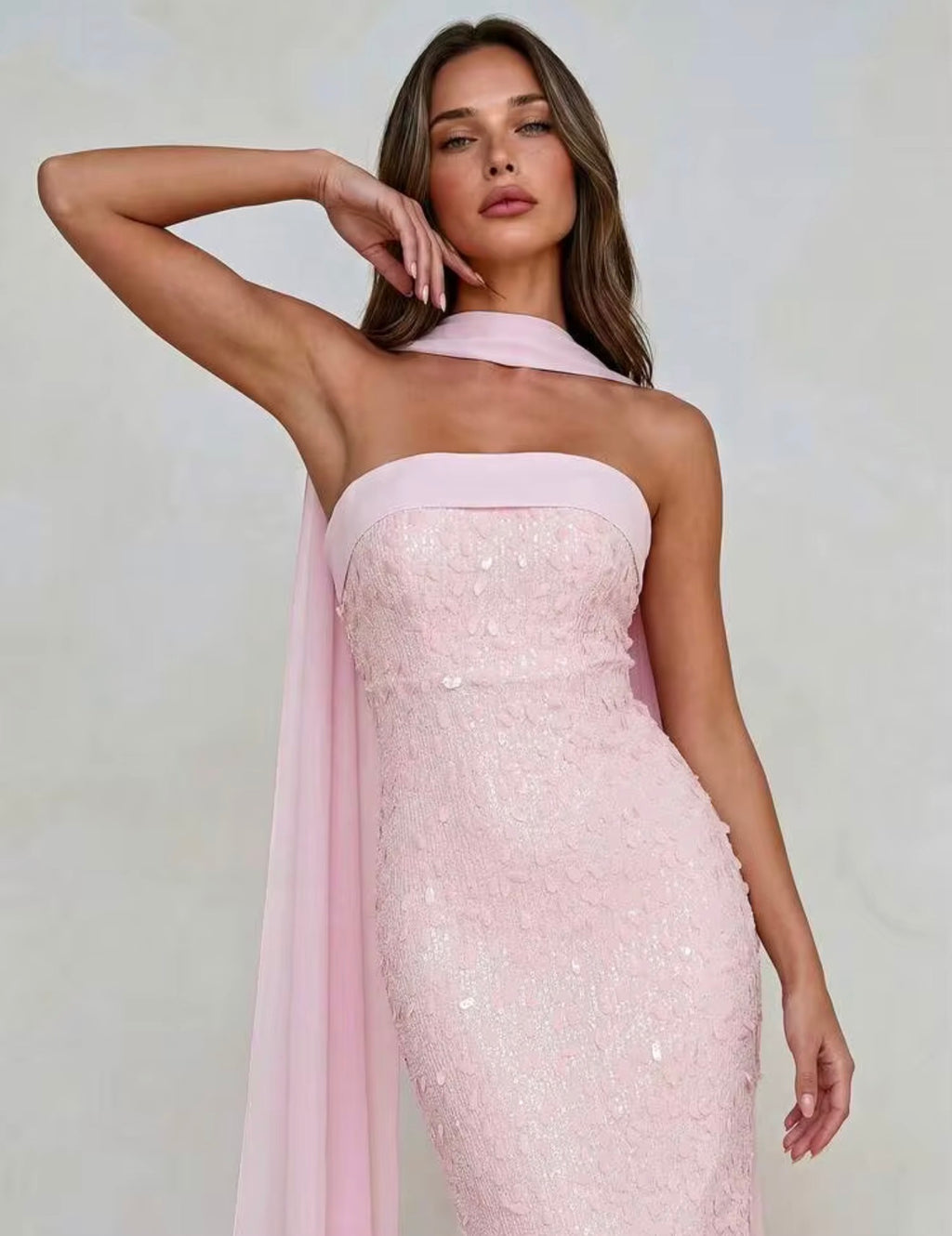 Pink Beaded Strapless Dress
