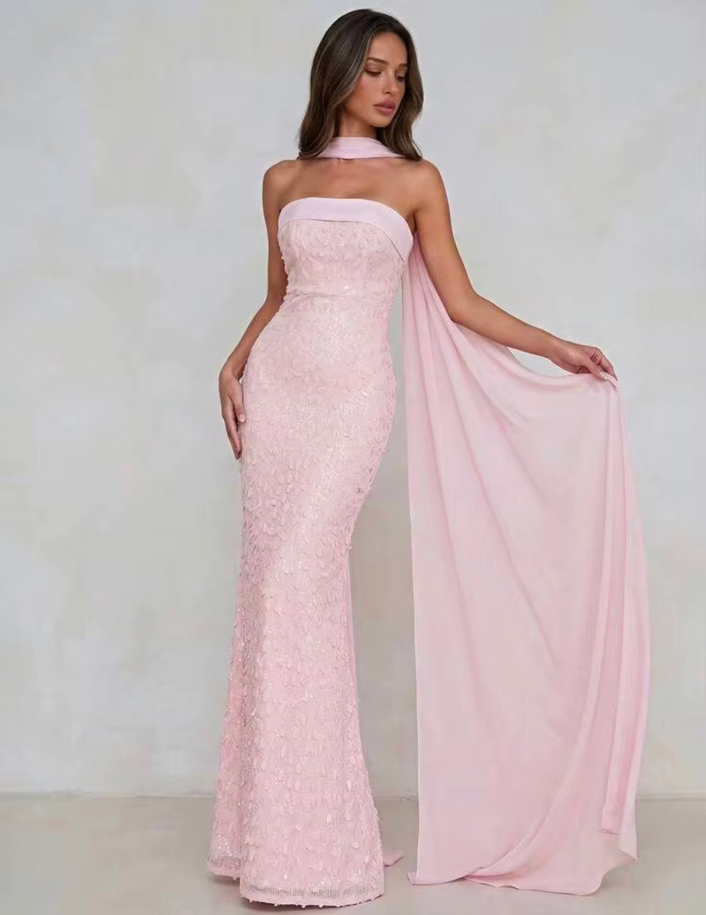 Pink Beaded Strapless Dress