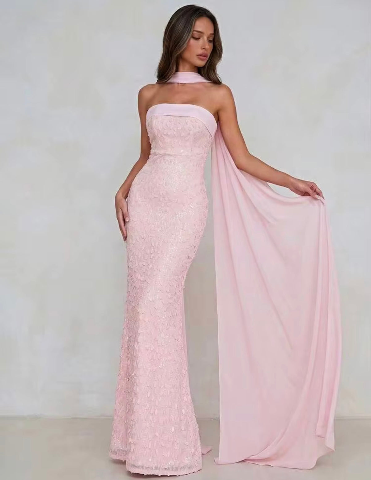 Pink Beaded Strapless Dress