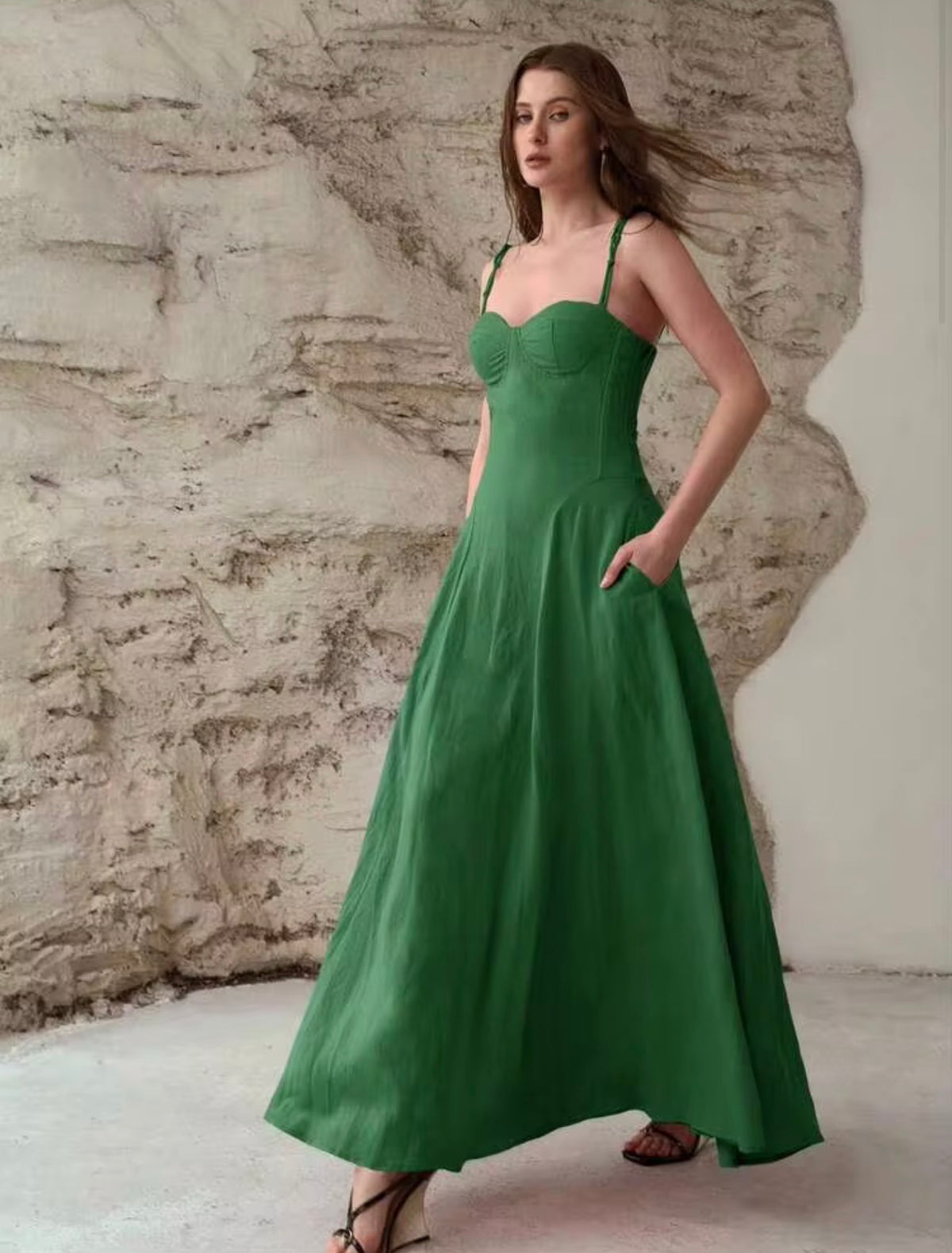 Premium Linen Tie Shoulder Dress