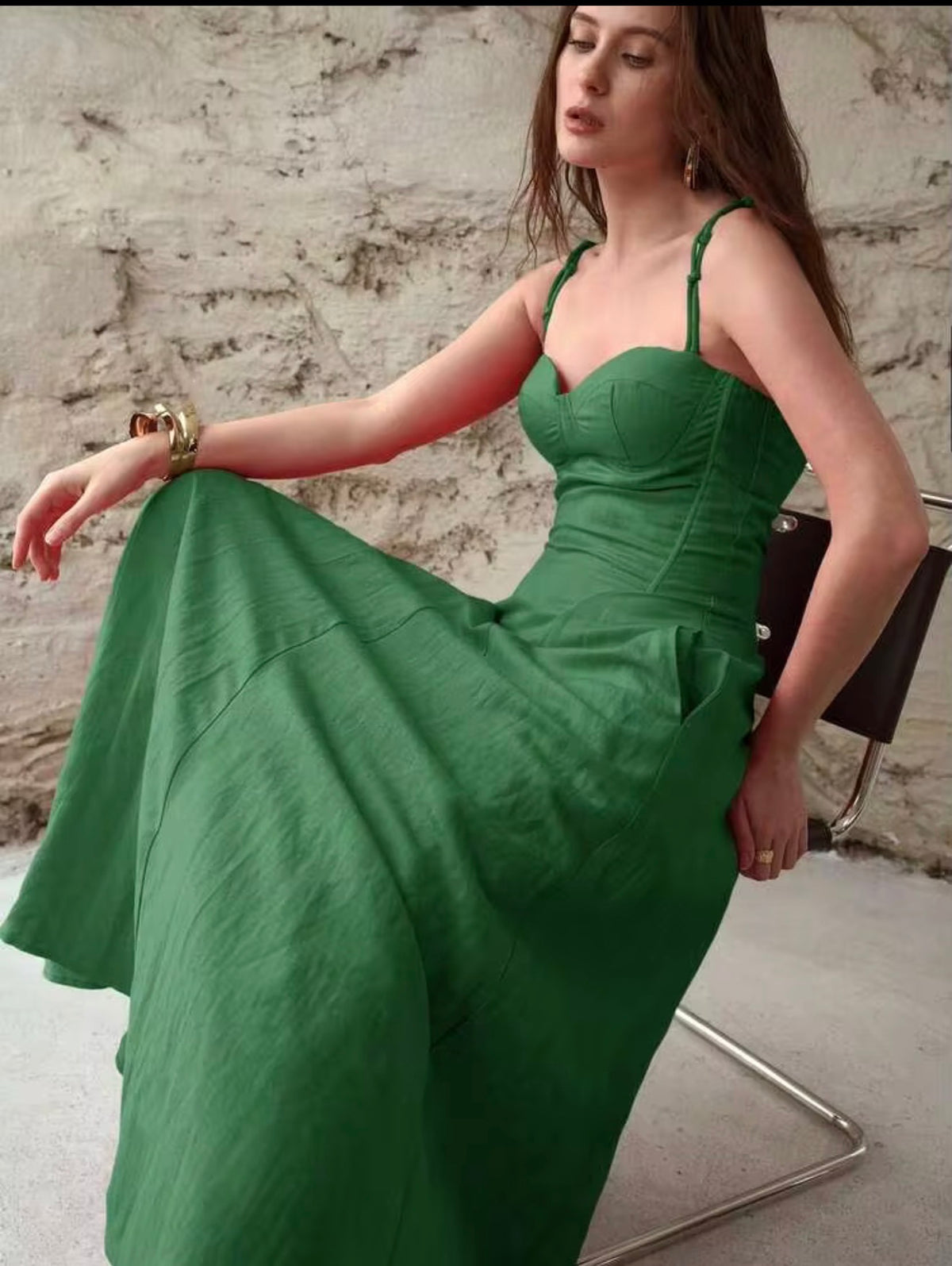 Premium Linen Tie Shoulder Dress