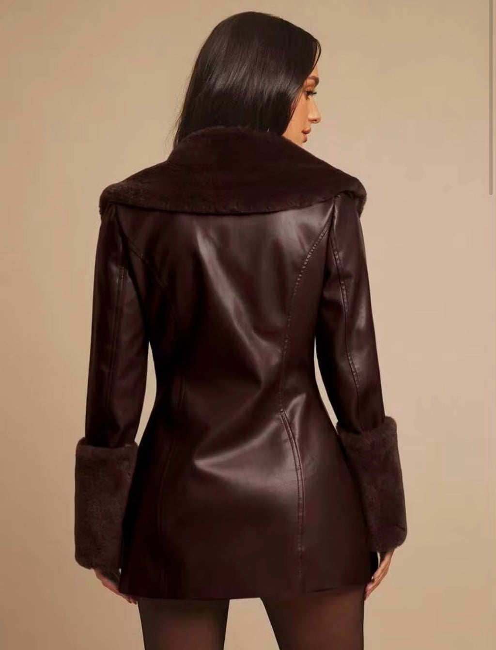 Faux Fur Collar Leather Jacket