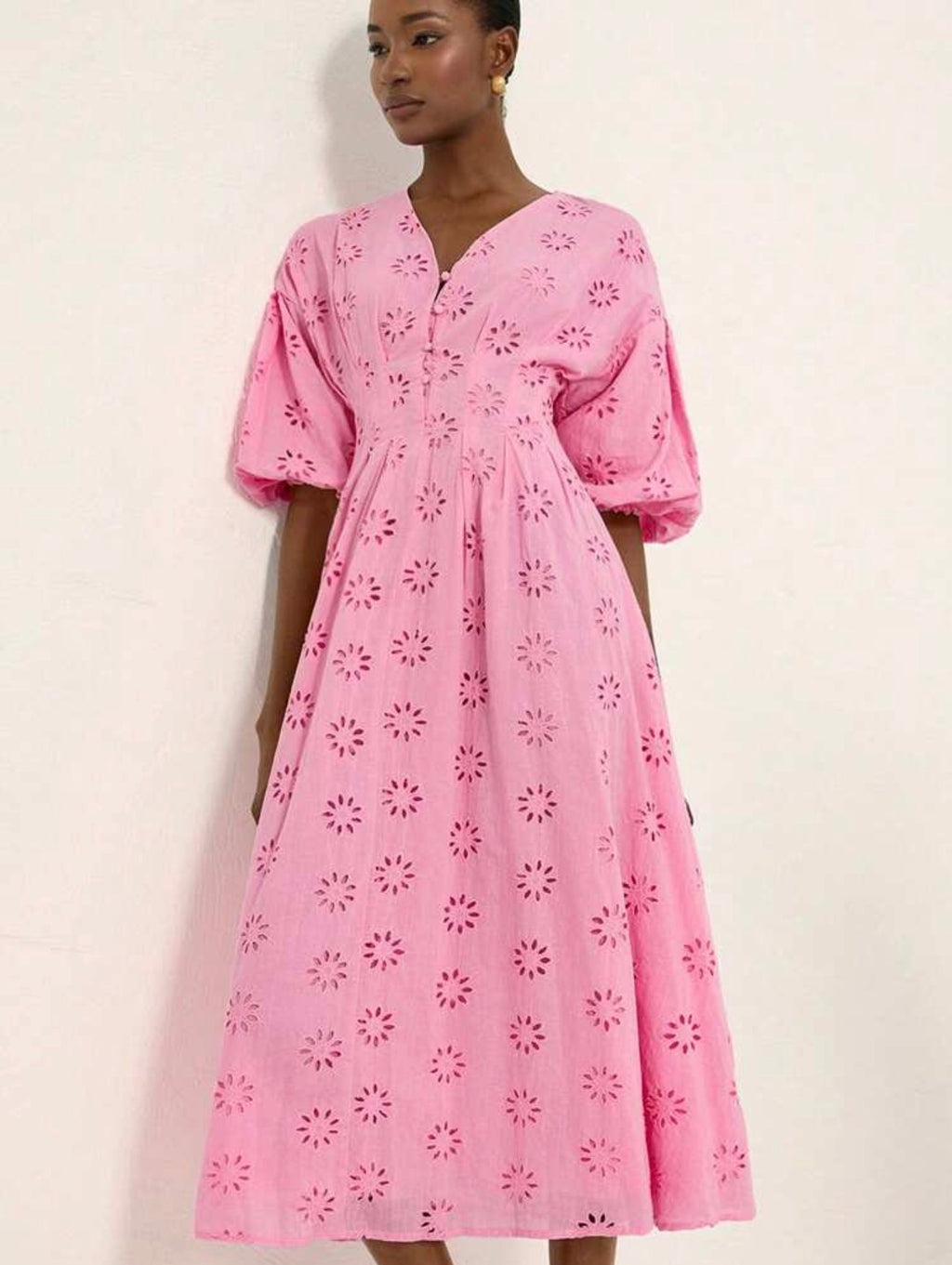 Cinched Waist Embroidered Dress