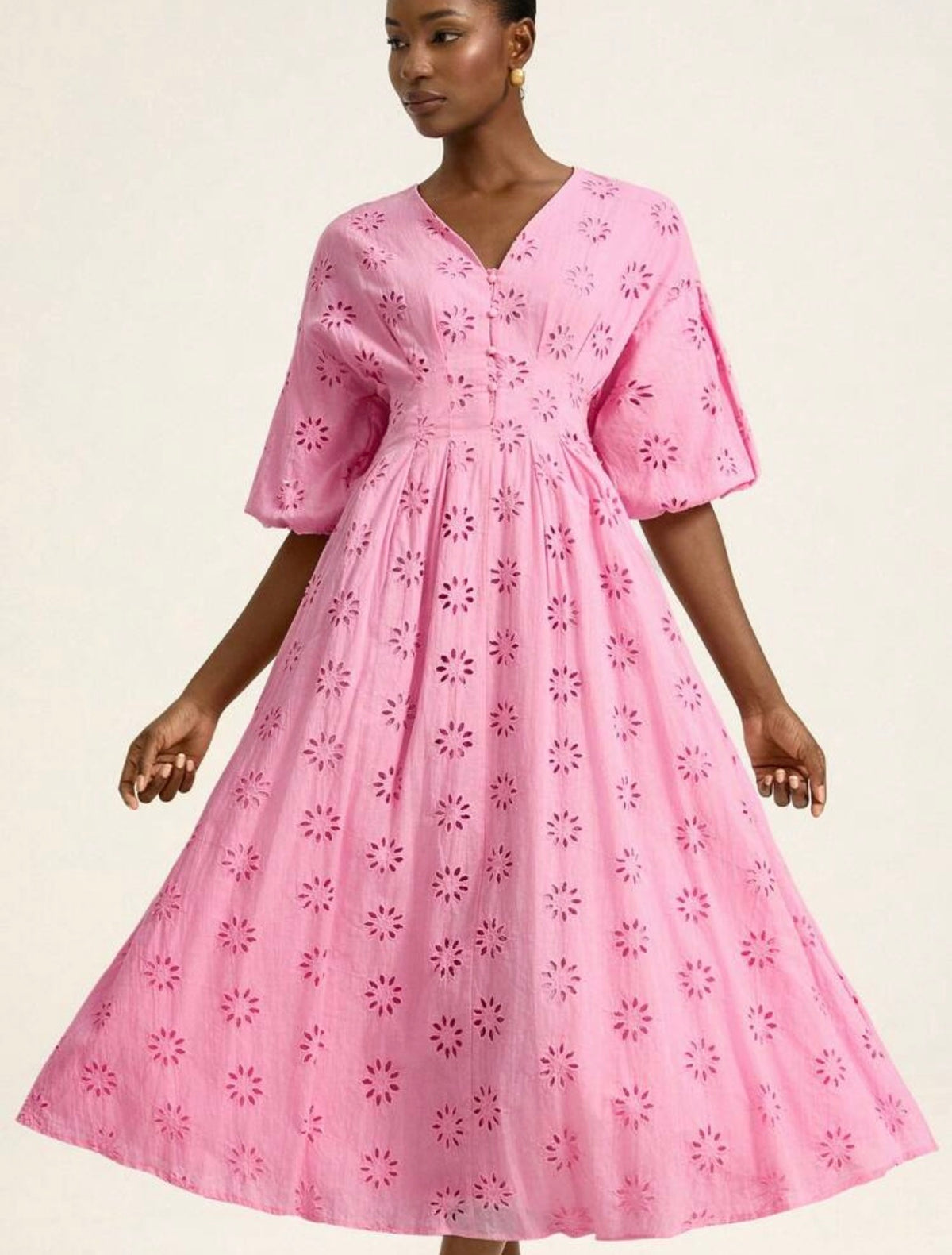 Cinched Waist Embroidered Dress