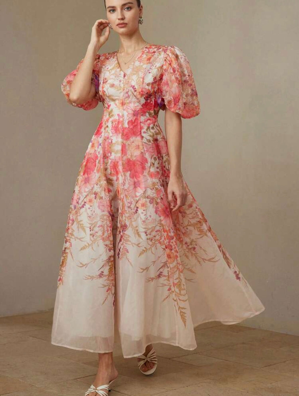Puff Sleeve V-neck Dress