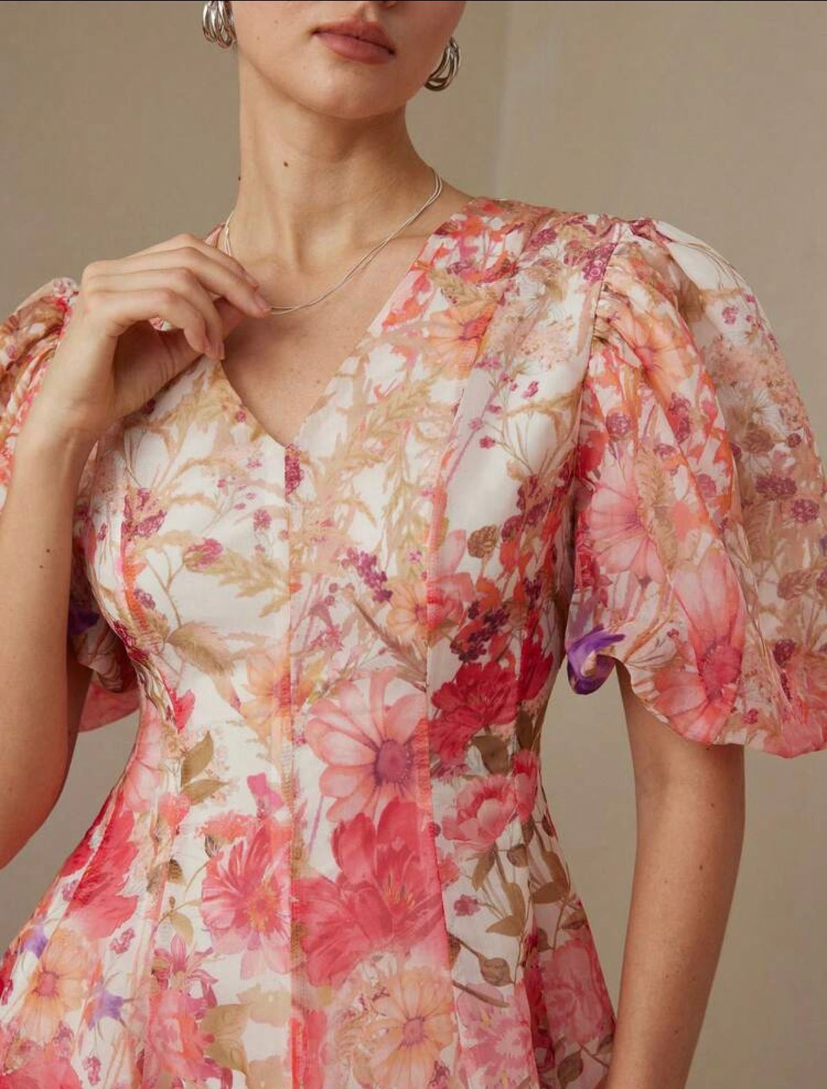 Puff Sleeve V-neck Dress