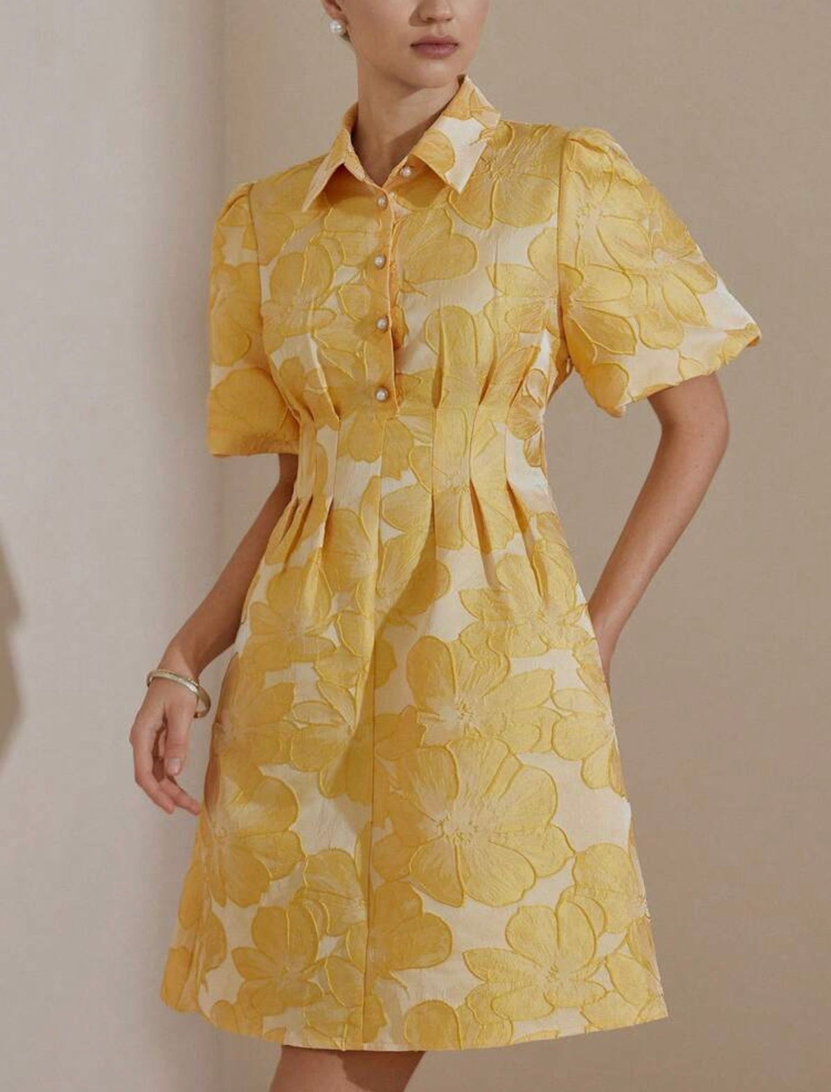 Puff Sleeves Pleated Dress