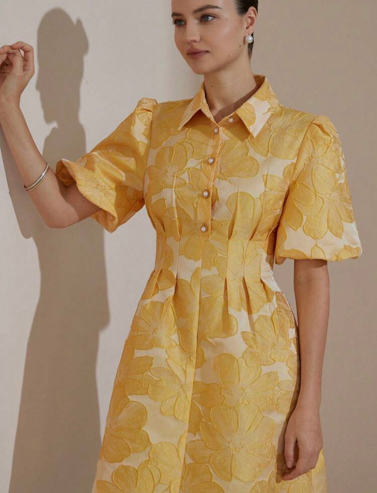 Puff Sleeves Pleated Dress