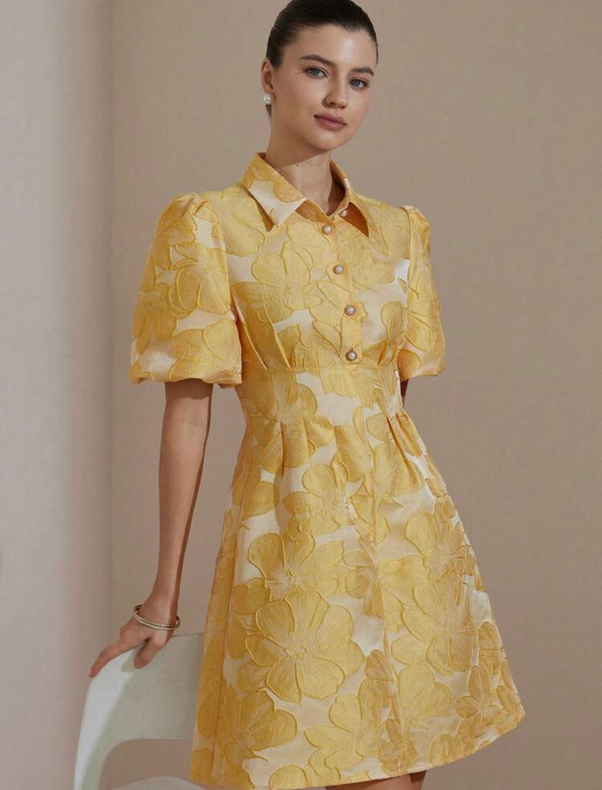 Puff Sleeves Pleated Dress