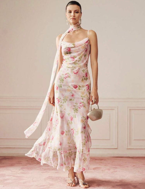 Blush Pink Floral Chiffon Dress