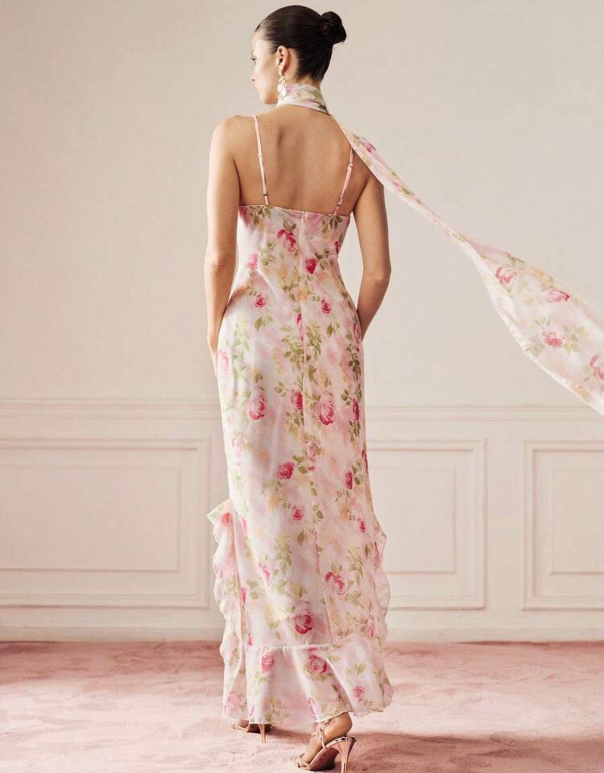 Blush Pink Floral Chiffon Dress