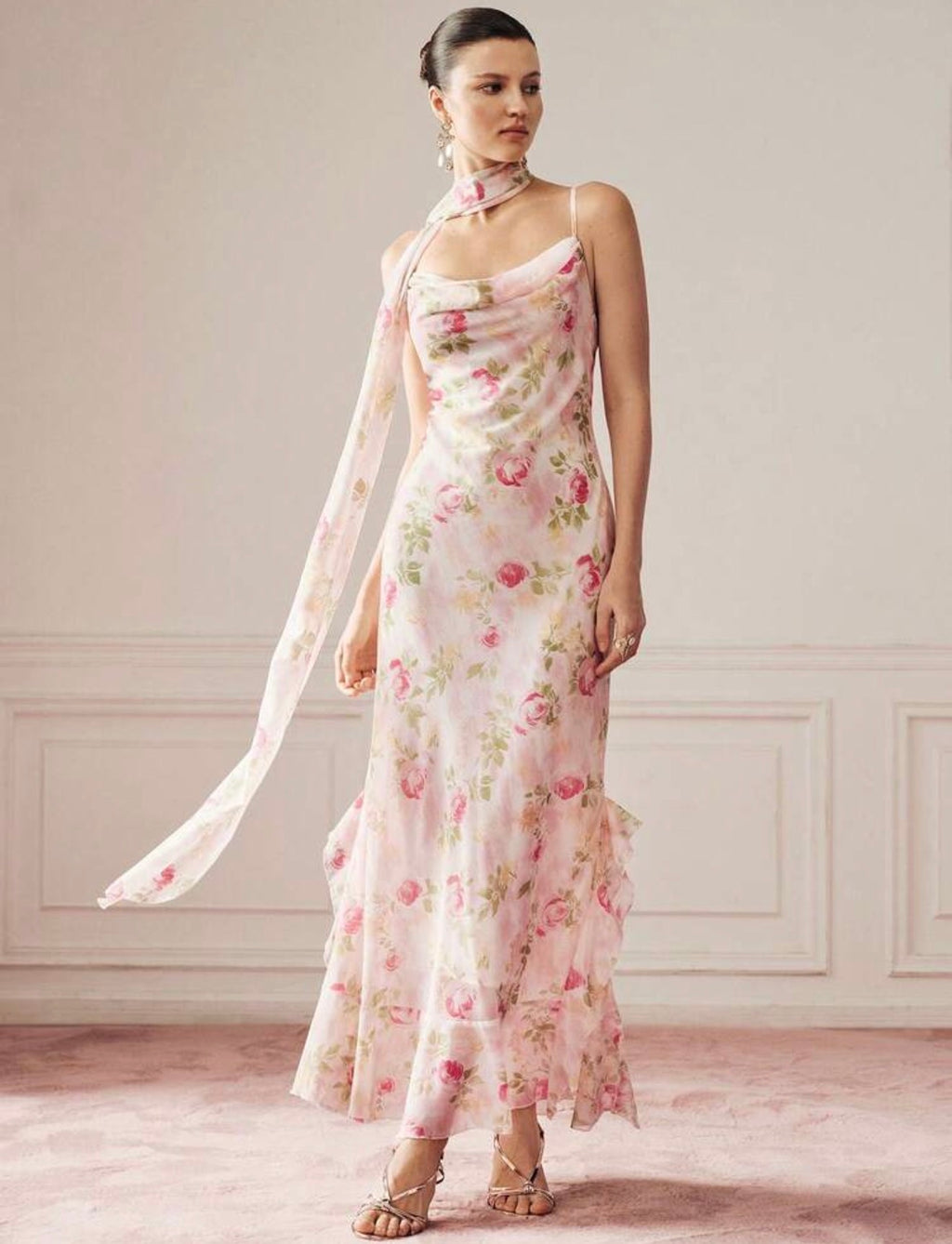 Blush Pink Floral Chiffon Dress