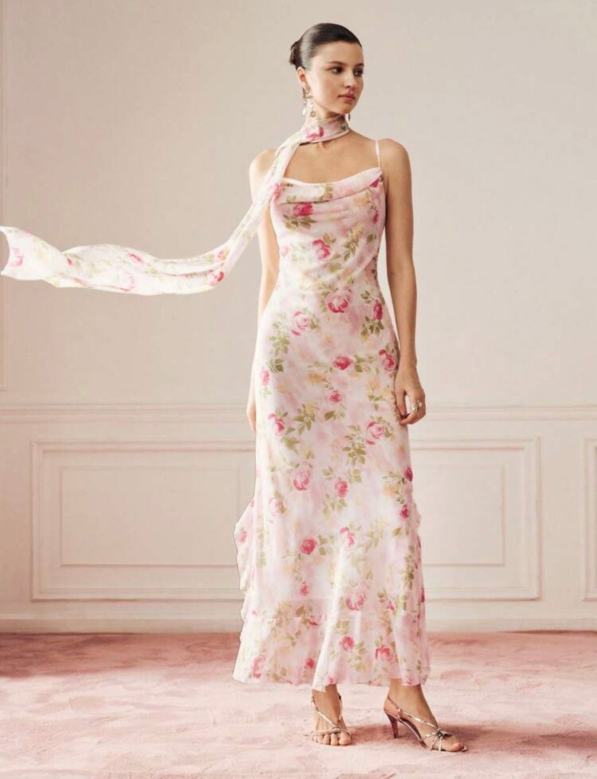 Blush Pink Floral Chiffon Dress