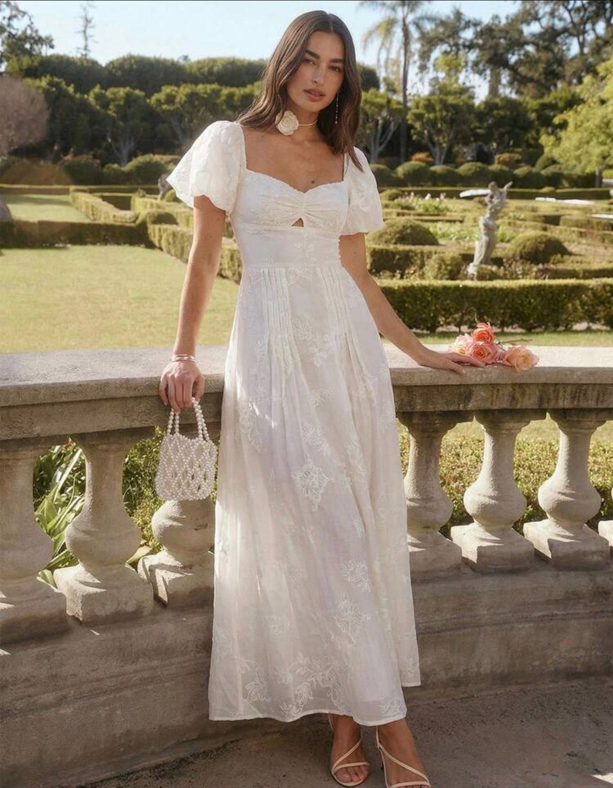 White Floral Embroidery Dress