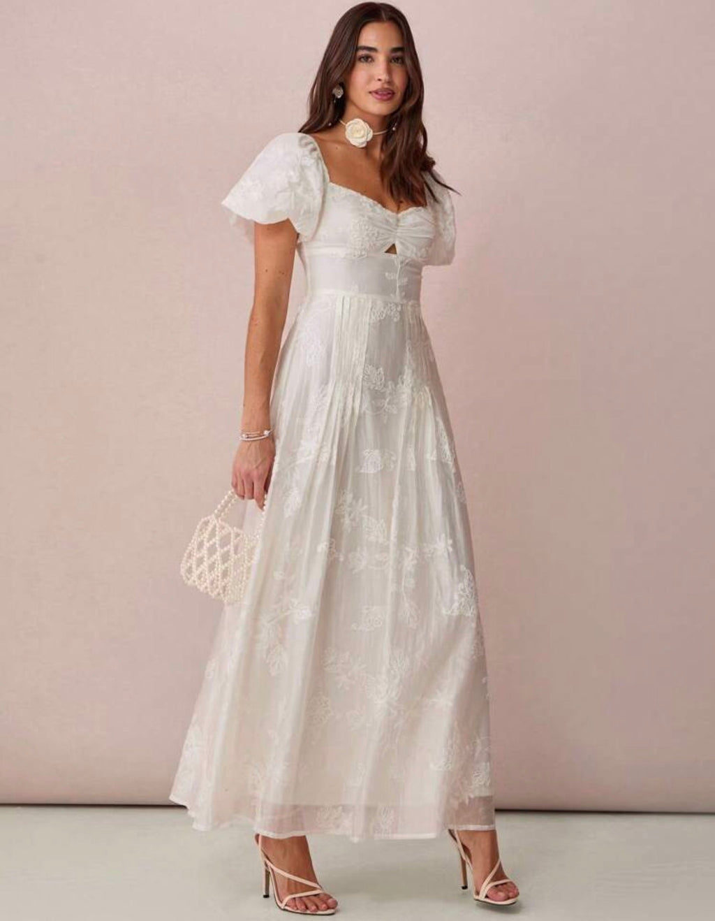 White Floral Embroidery Dress