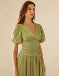 Shiny Flared Short Sleeve Dress