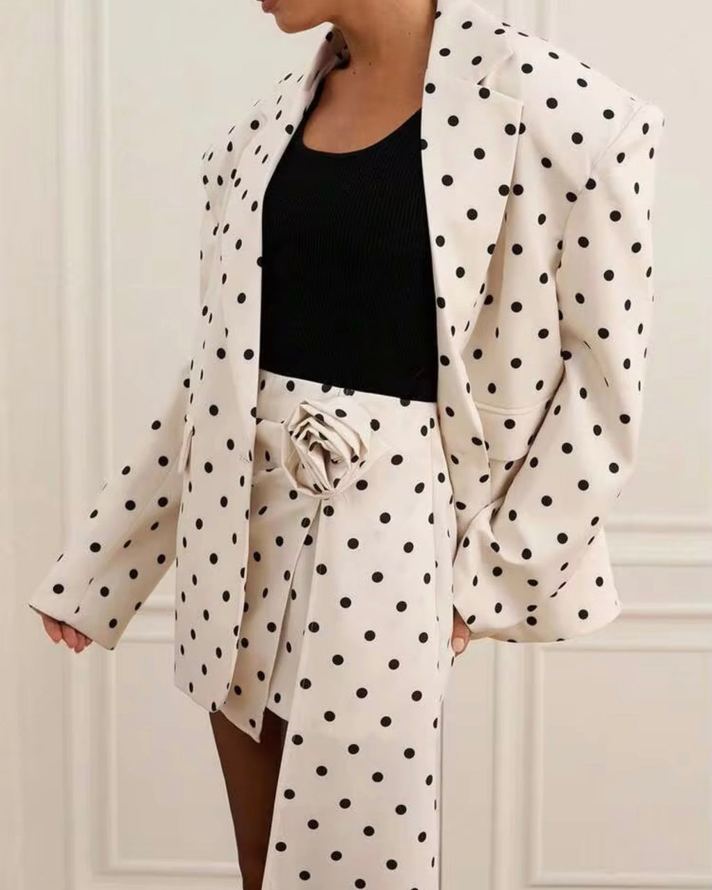 Polka Dots Blazer Skirt Set