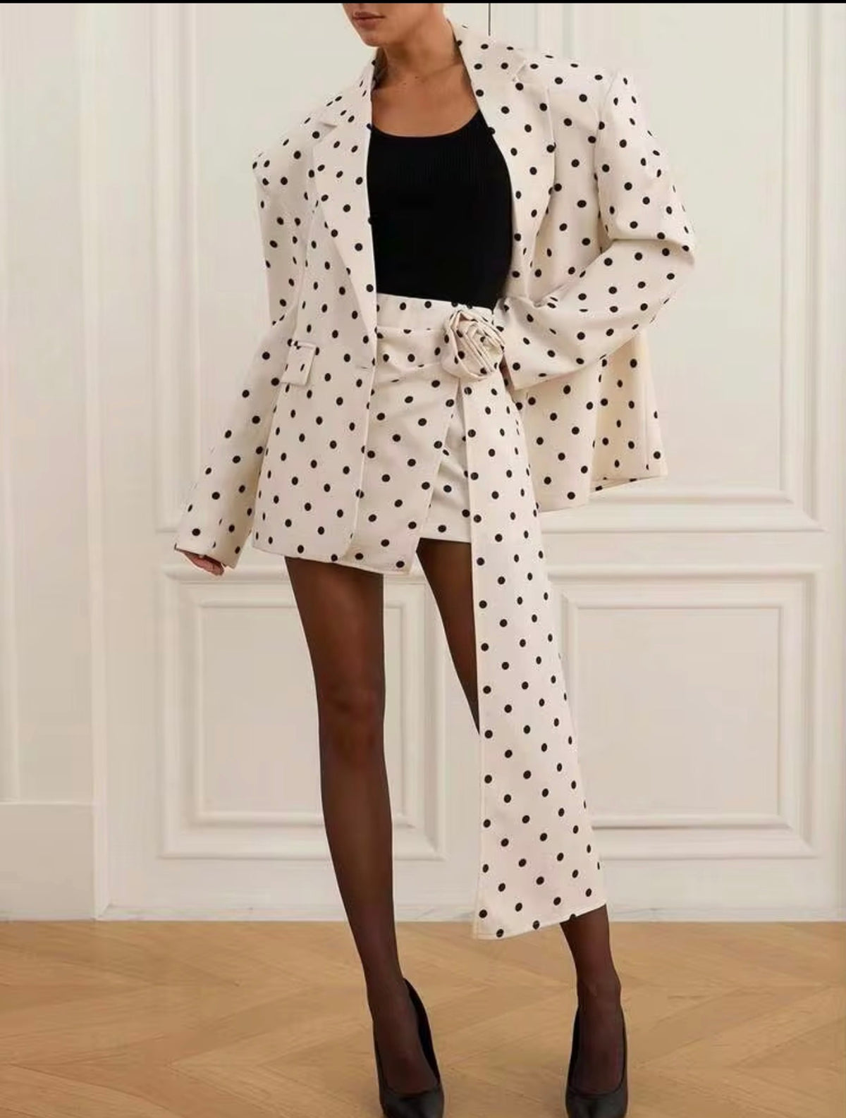 Polka Dots Blazer Skirt Set