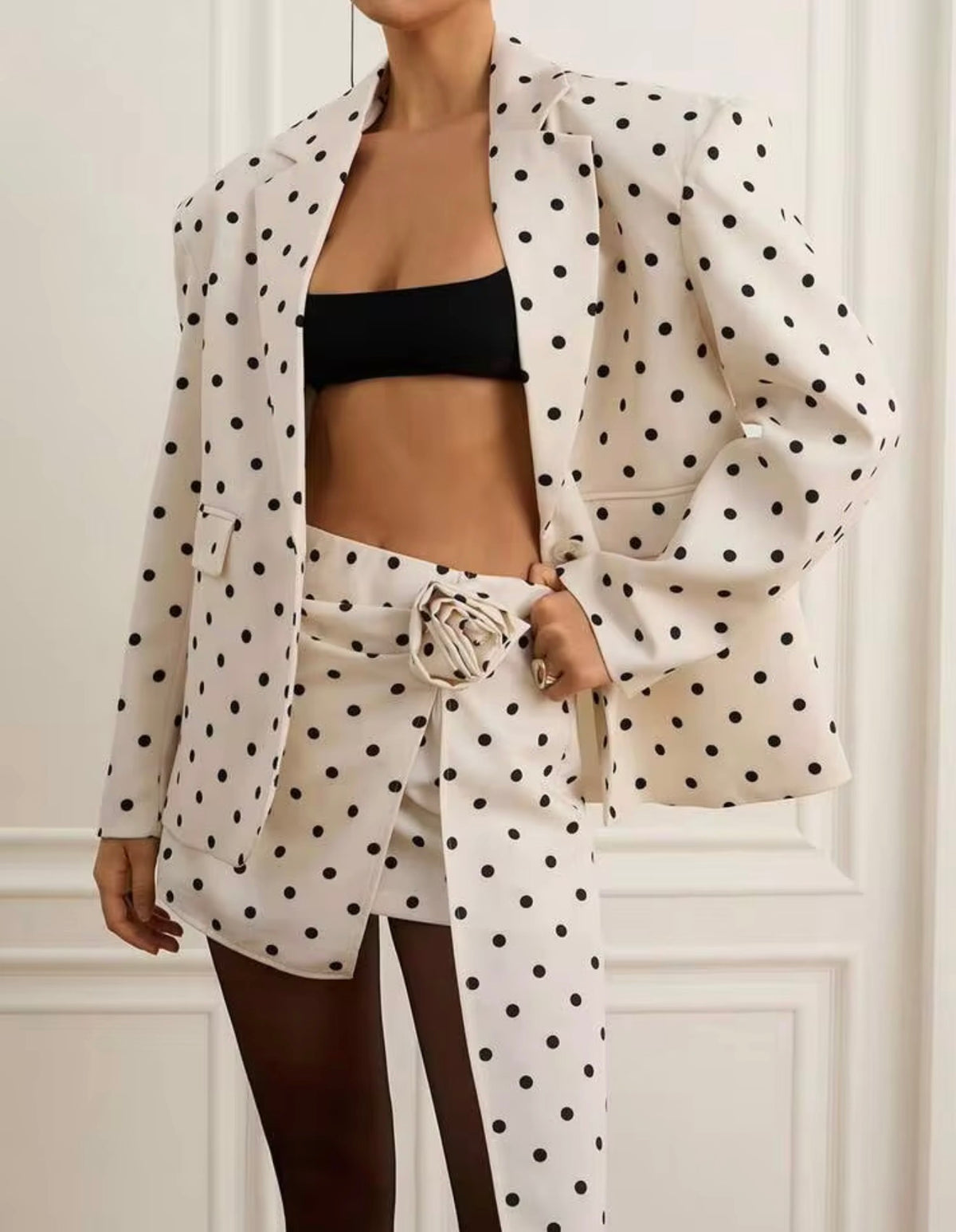Polka Dots Blazer Skirt Set