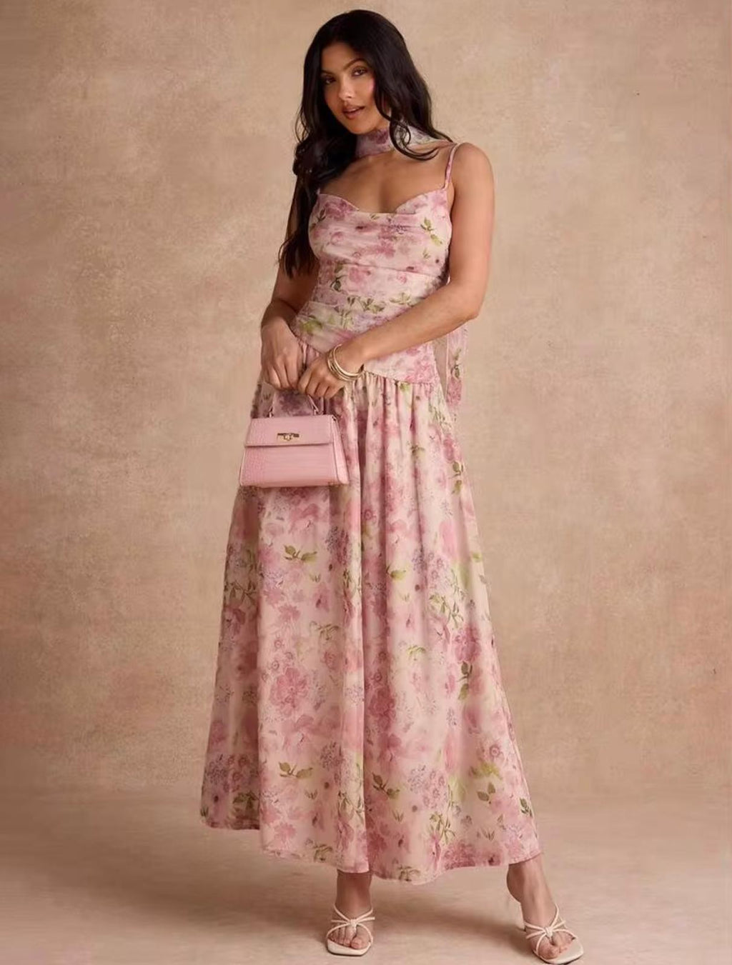 Pink Print Bandeau Dress