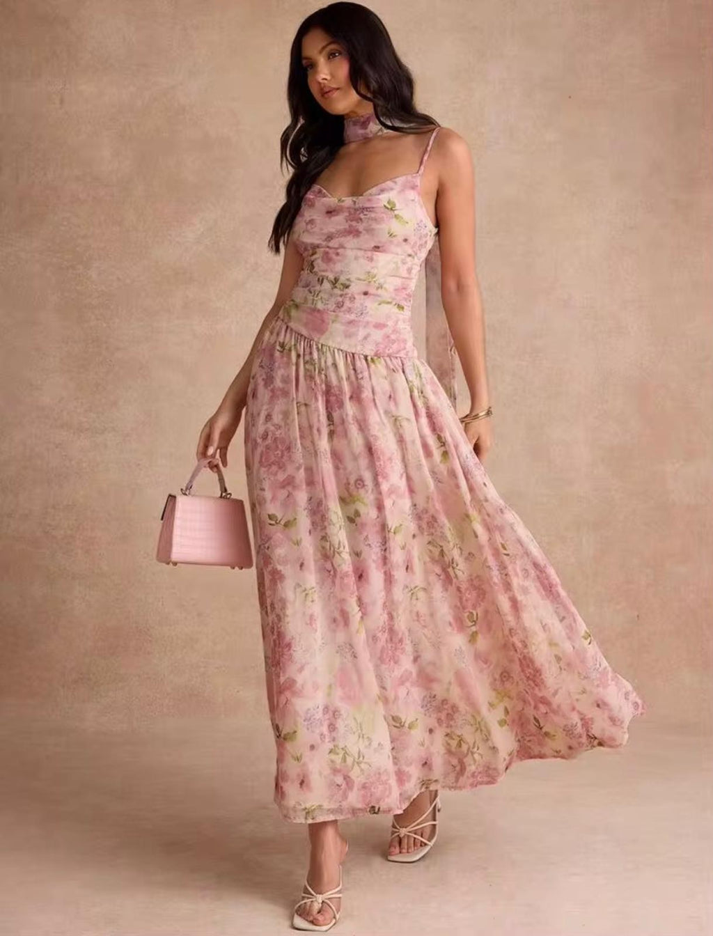 Pink Print Bandeau Dress
